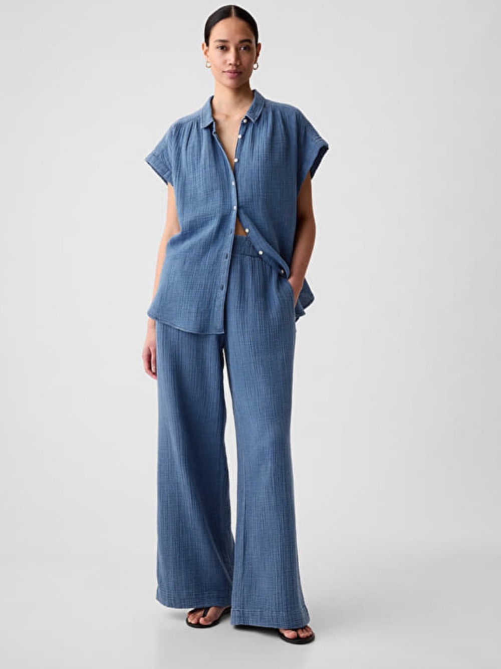 GAP Gauze Wide Leg Blue Denim Wash Pants Sz S 100% Cotton